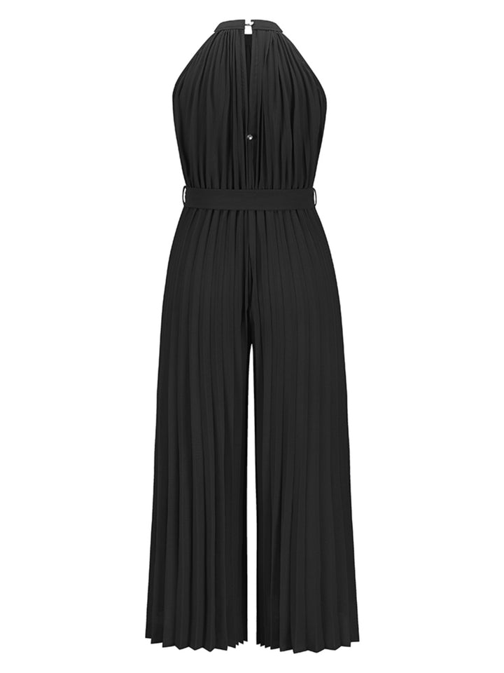 Cutout Tied Pleated Sleeveless Jumpsuit