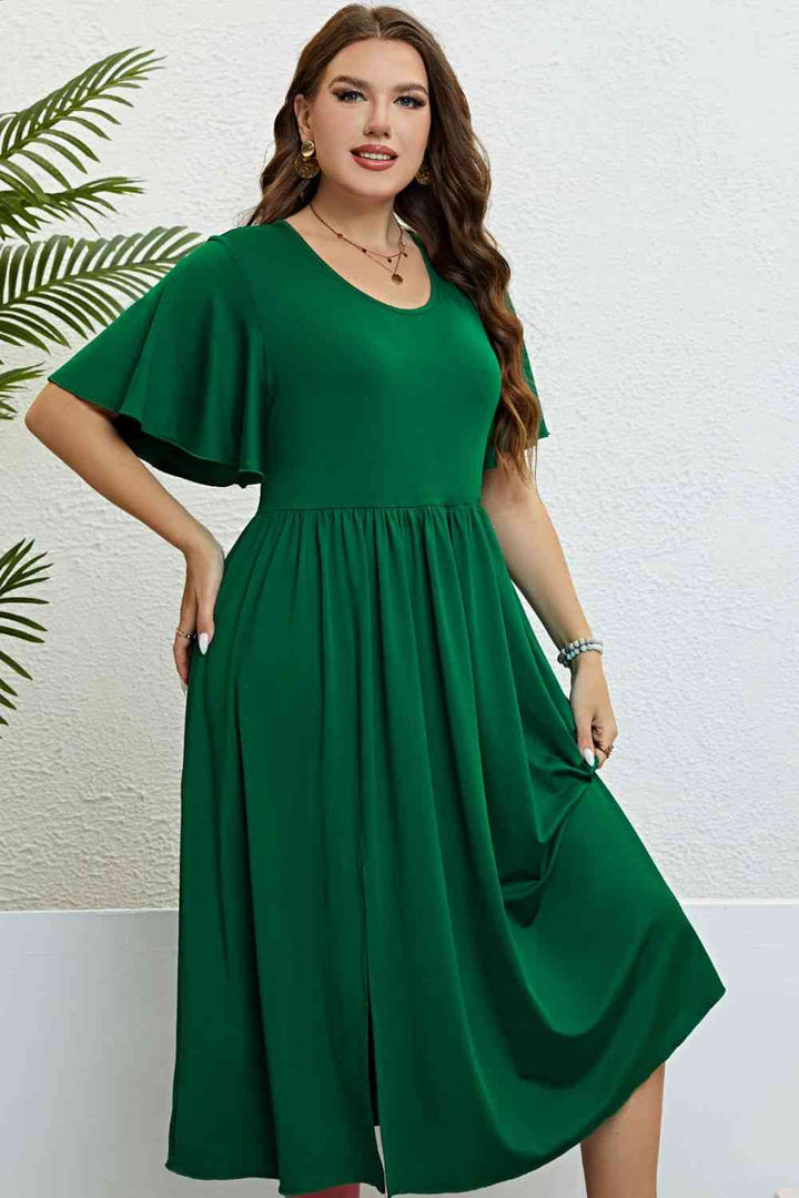 Flutter Sleeve Round Neck Dress