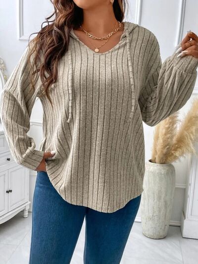 Plus Size Drawstring Dropped Shoulder Hooded T-Shirt