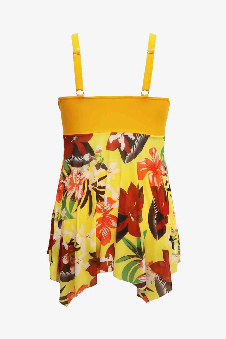 Plus Size Floral Two-Tone Asymmetrical Hem Two-Piece Swimsuit