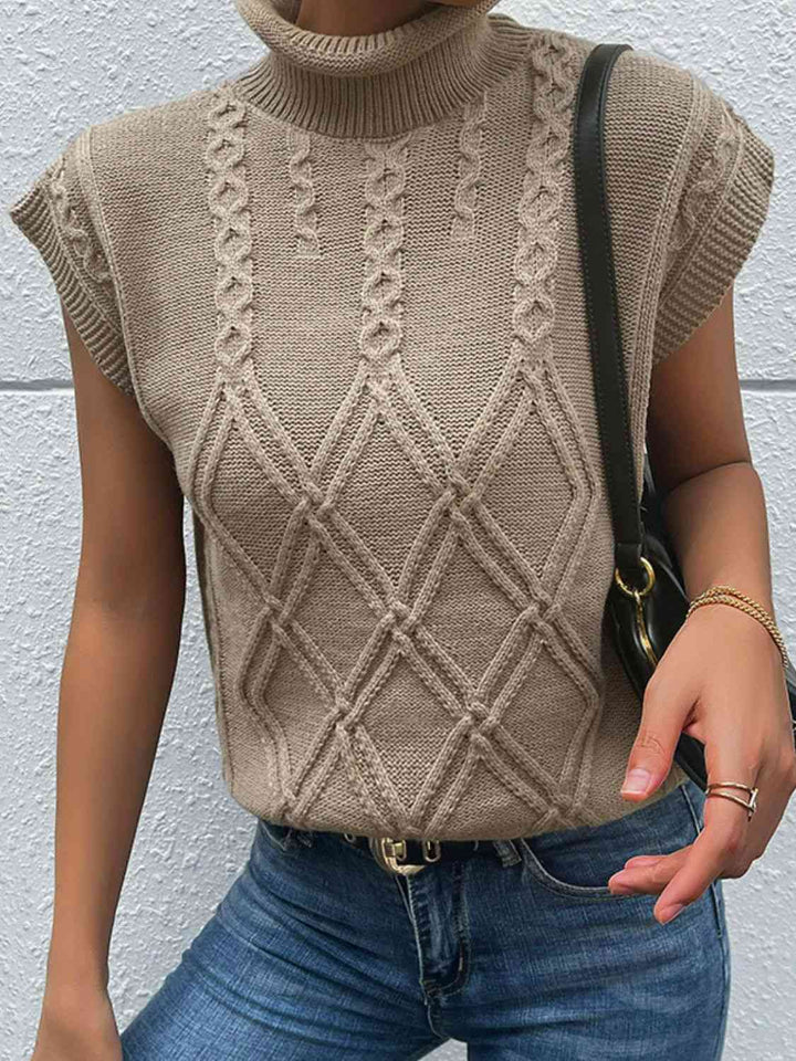 Mixed Knit Turtleneck Sweater Vest