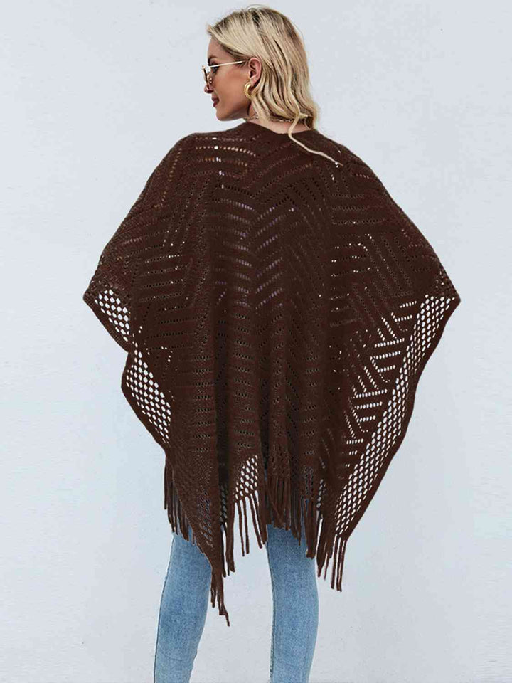 Fringe Hem Open Front Poncho