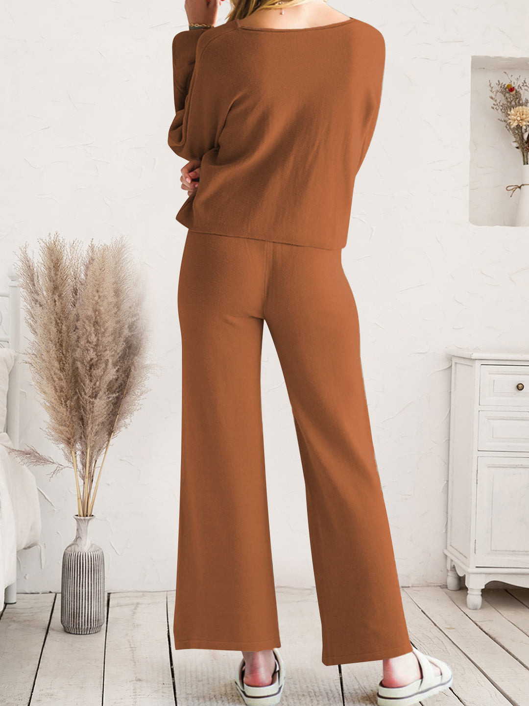 Long Sleeve Lounge Top and Drawstring Pants Set