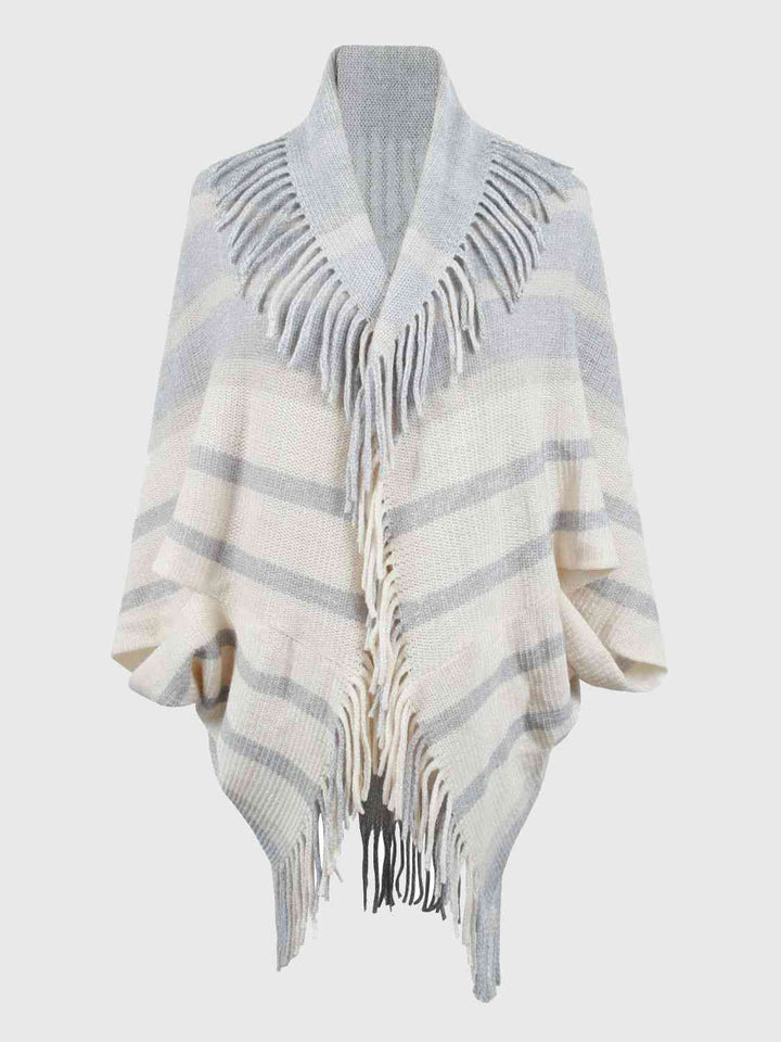 Fringe Detail Open Front Poncho