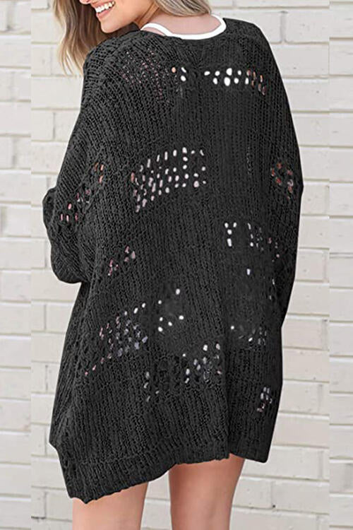 Openwork Open Front Long Sleeve Cardigan