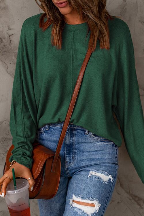 Seam Detail Round Neck Long Sleeve Top