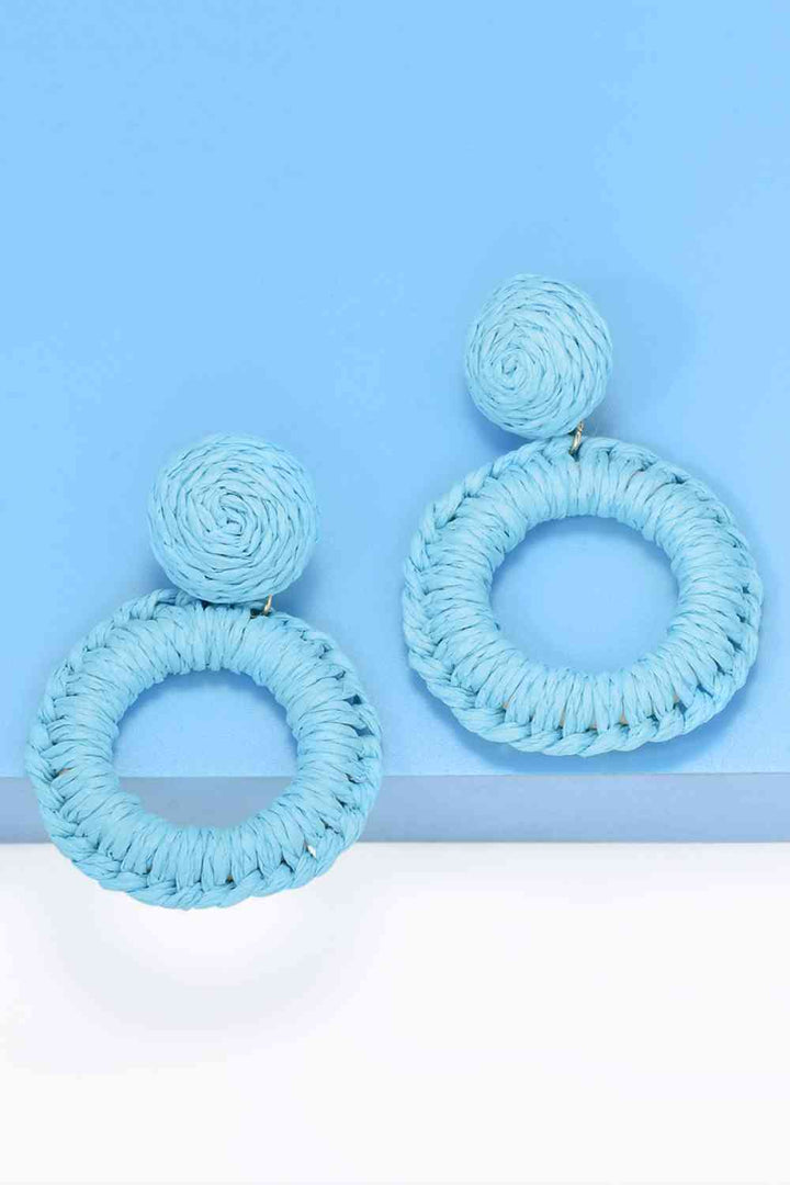 Round Shape Raffia Grass Dangle Earrings