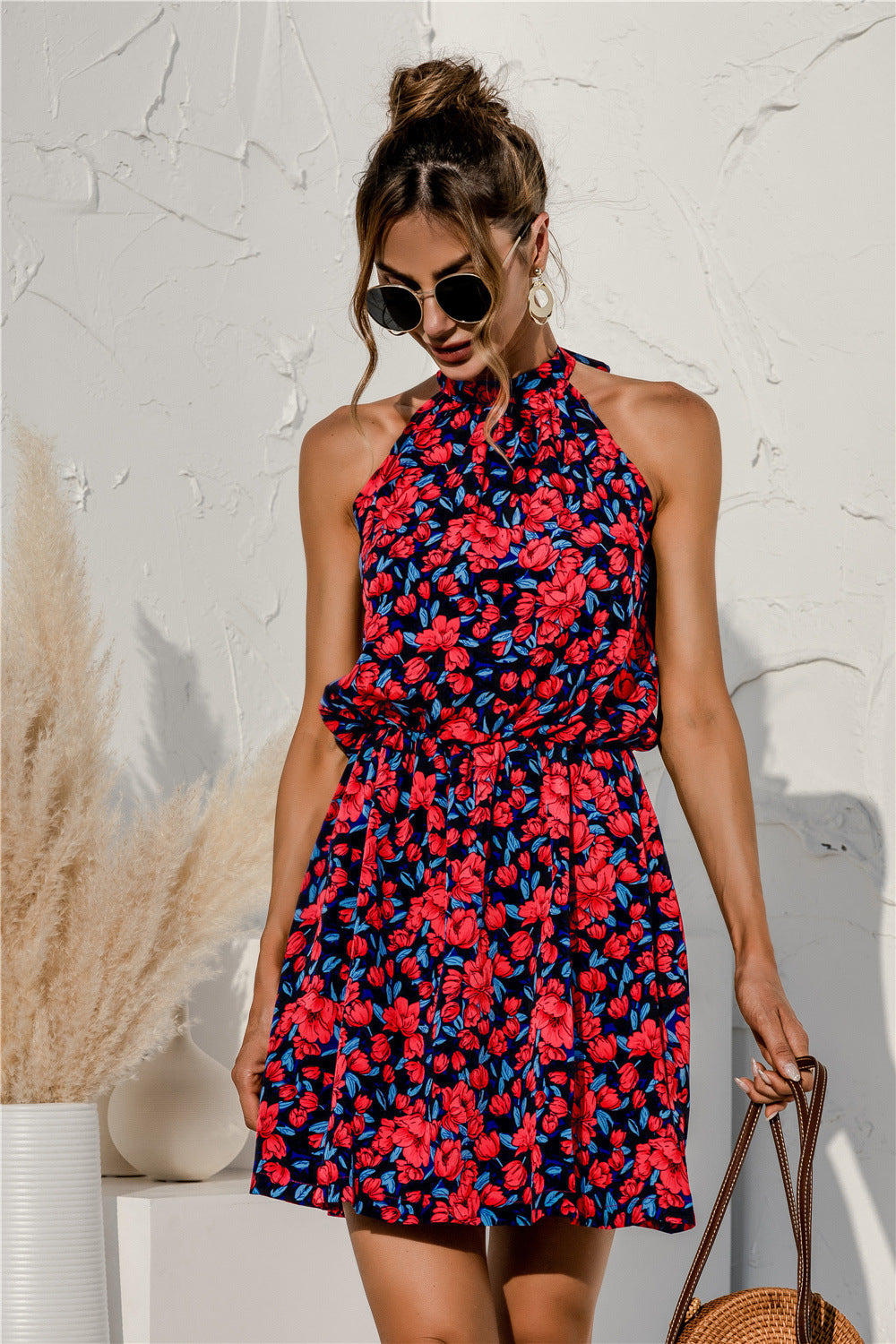 Floral Tied Sleeveless Mini Dress