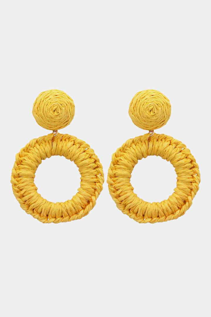 Round Shape Raffia Grass Dangle Earrings