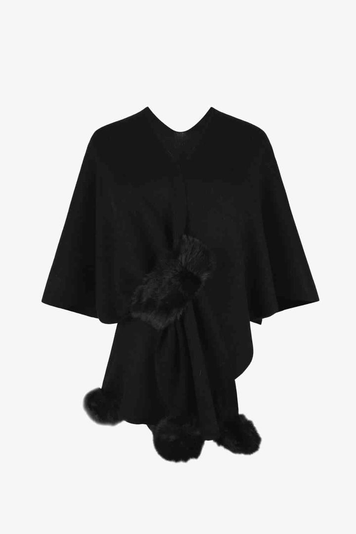 Surplice Neck Pom-Pom Trim Poncho