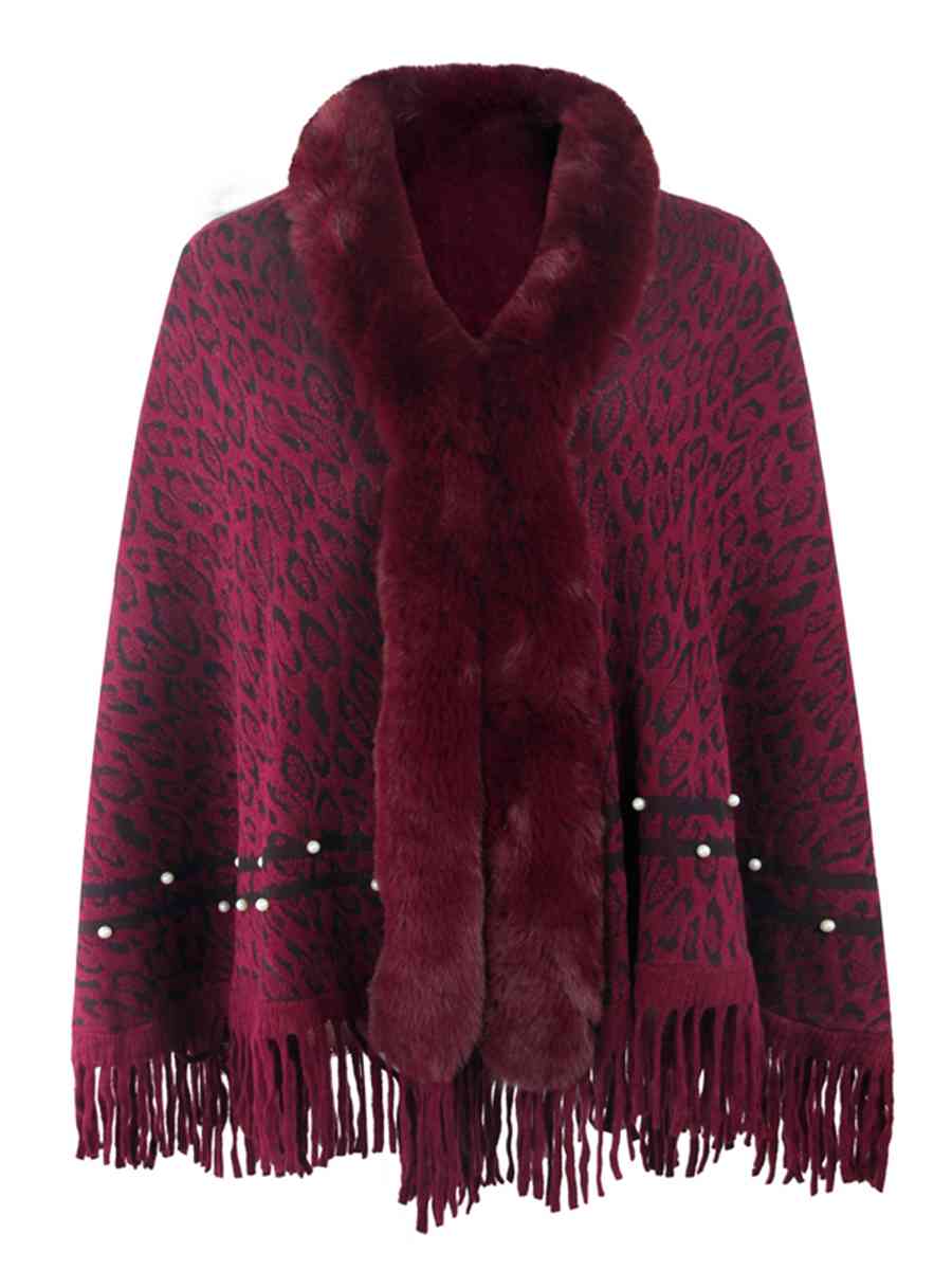 Leopard Fringe Hem Poncho