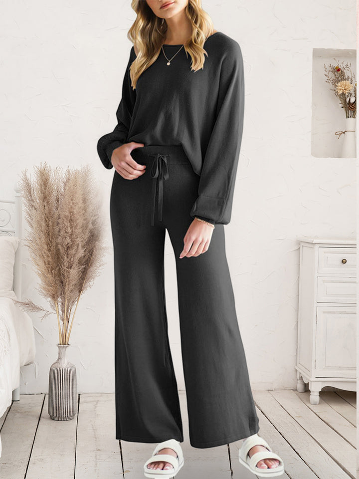 Long Sleeve Lounge Top and Drawstring Pants Set