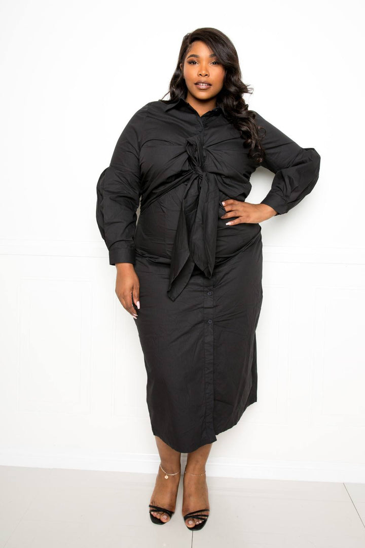 Plus Size Maxi Dress Tie Bow Shirt