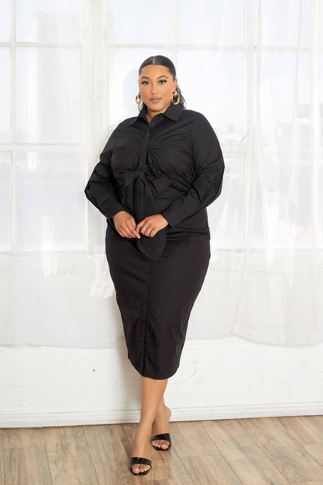 Plus Size Maxi Dress Tie Bow Shirt