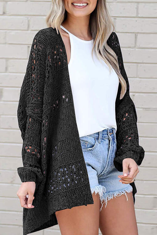 Openwork Open Front Long Sleeve Cardigan