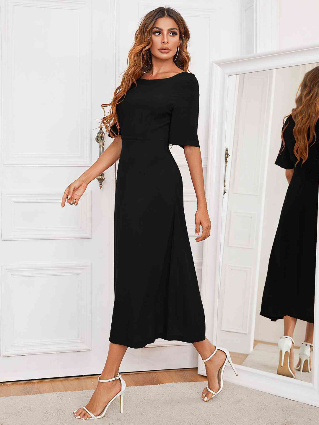 Round Neck Cutout Half Sleeve Dress