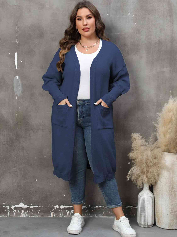 Plus Size Long Sleeve Pocketed Cardigan